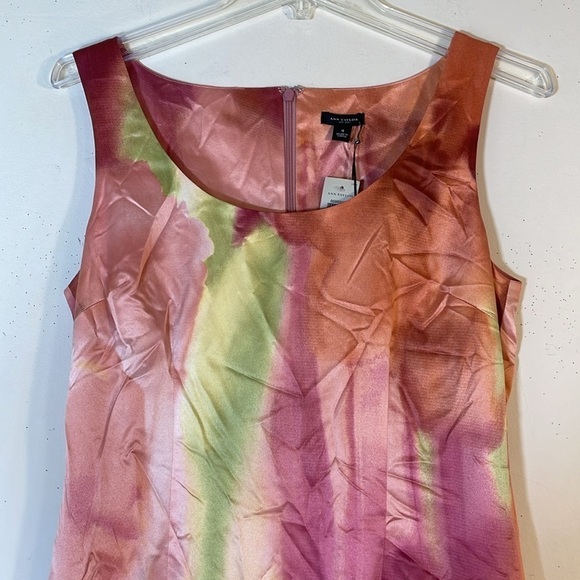 NWT. Ann Taylor 4 Watercolor Scoop Neck Sleeveless Satin Sheath Dress. - Picture 4 of 10